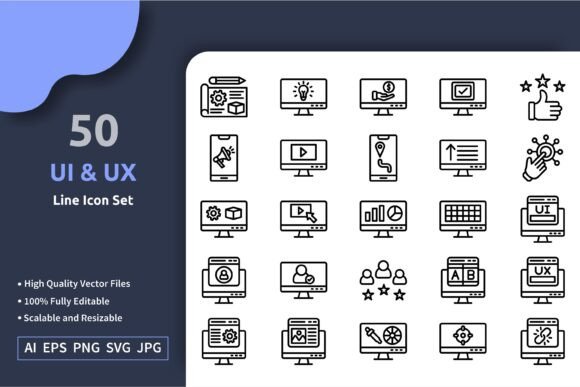 50 Vector UI and UX Line Icon Set: Enhance Your Design Projects with Professional Icons