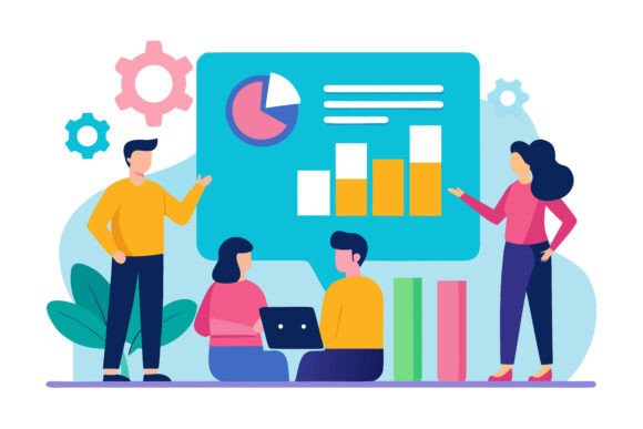 People Analyzing Charts and Graphs with Gears and Plants: A Strategic Approach to Data-Driven Decisions
