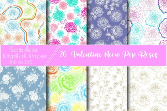 Valentine Neon Pop Roses Pattern